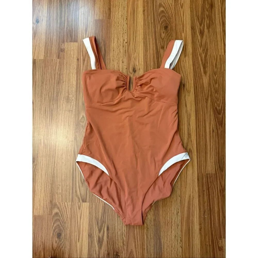Calia Women's U-Bar Colorblock Sleeveless One Piece Swimsuit Terracotta Size 12